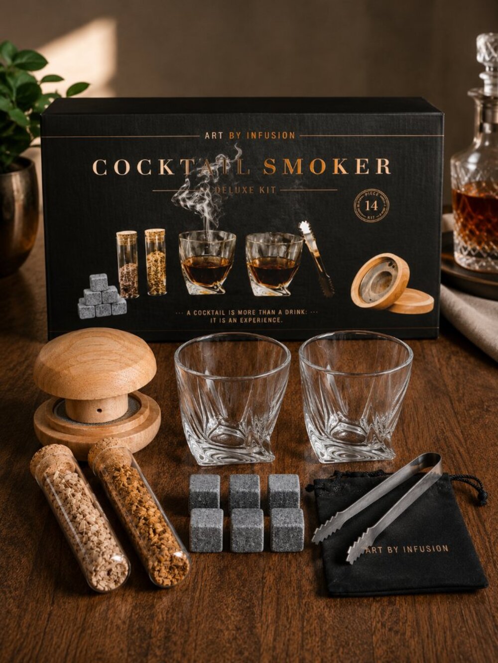 NWT Art by Infusion 14 Piece Cocktail Smoker Deluxe Kit Gift Set w 2 Glasses